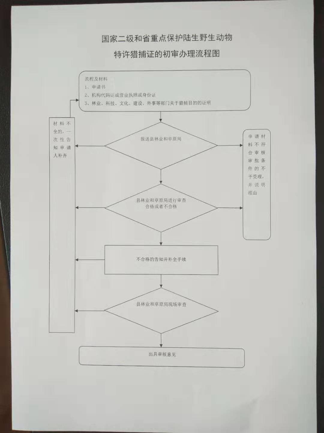 国家二级和省重点保护陆生野生动物特许猎捕证的初审办理流程图.jpg